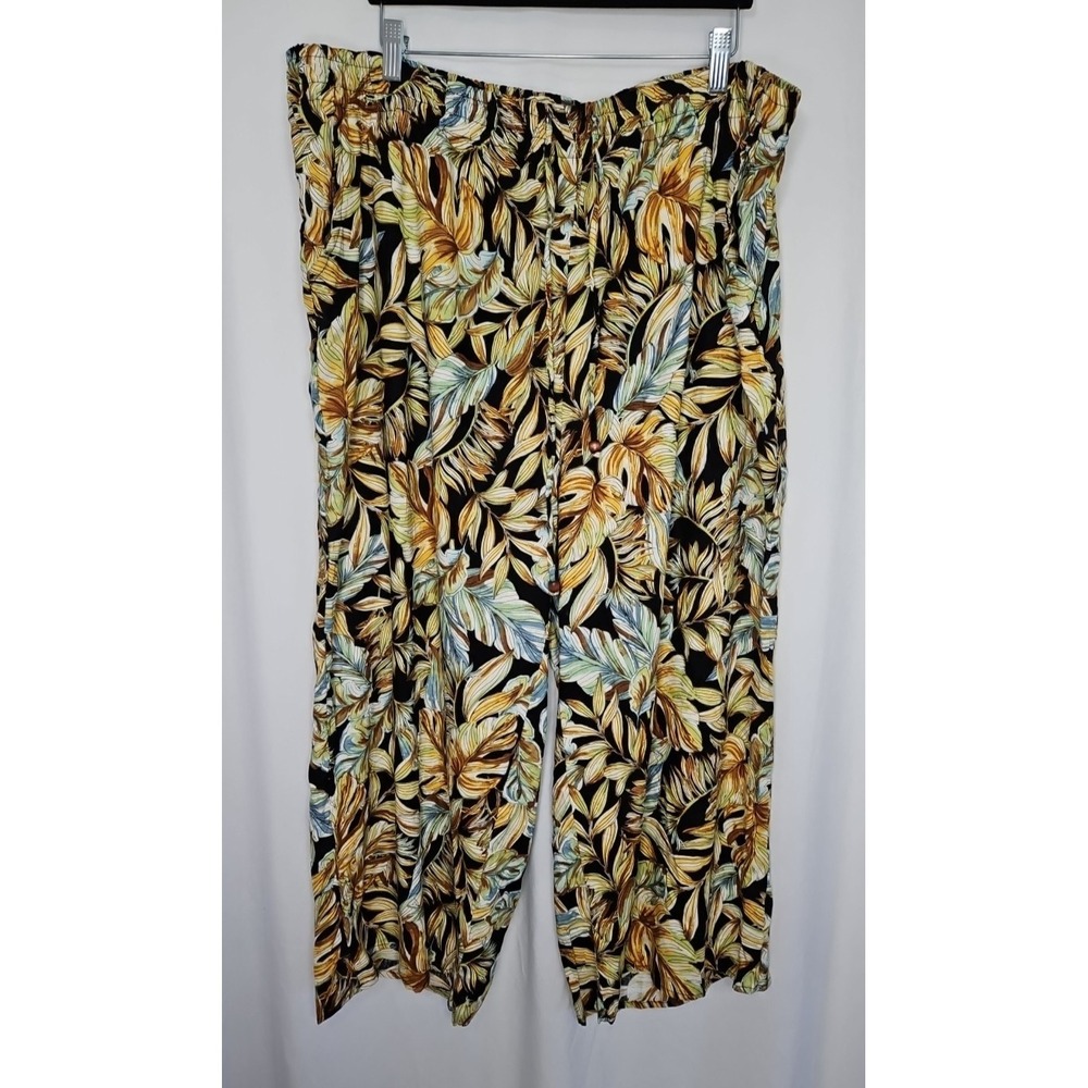 Panama Jack Women's Tropical Print Linen Blend Wide Leg Cropped Pants Size 3X